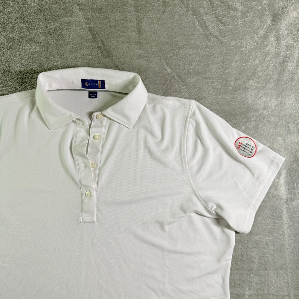 Stitch Golf Women's White Short Sleeve Polo Shirt Size L Performance AAG 1955
